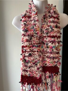 Kids Plush Pink Multicolor Fringe Scarf